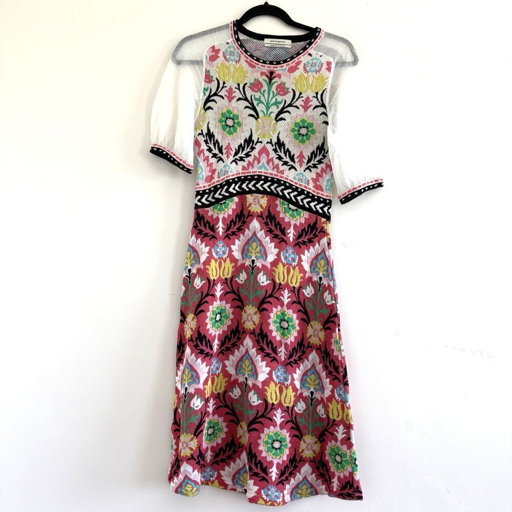 Anthropologie Aldomartins Knit Dress Fit & Flare Cottagecore Wool Boho Floral XS - Picture 3 of 11